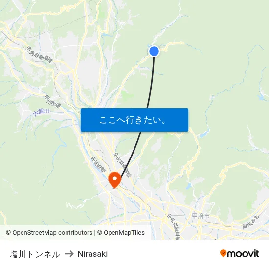 塩川トンネル to Nirasaki map