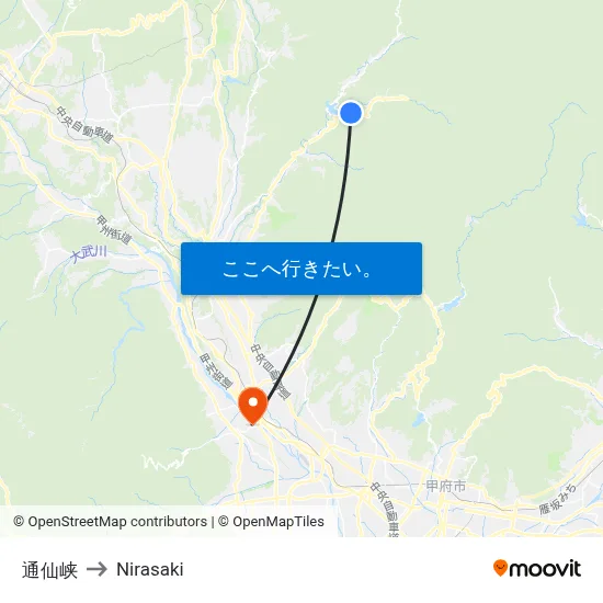 通仙峡 to Nirasaki map