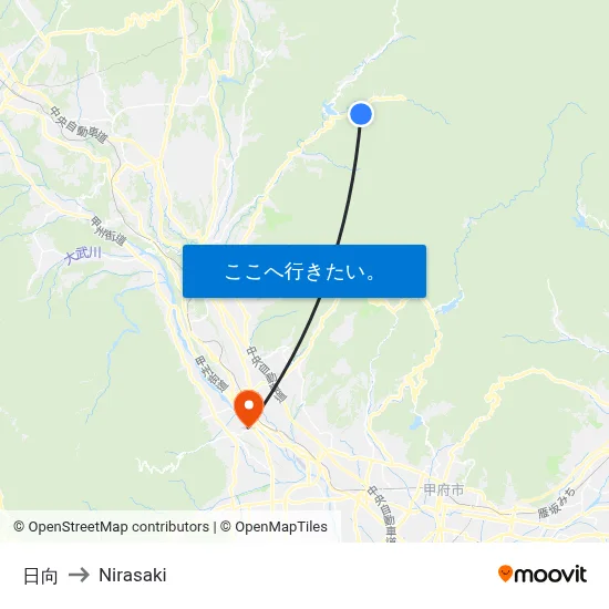 日向 to Nirasaki map