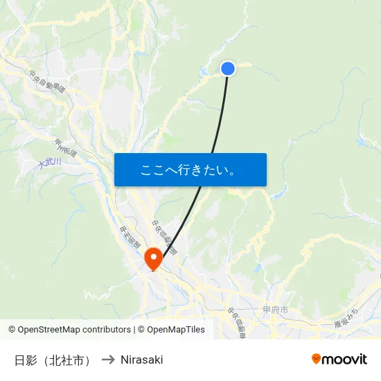 日影（北社市） to Nirasaki map