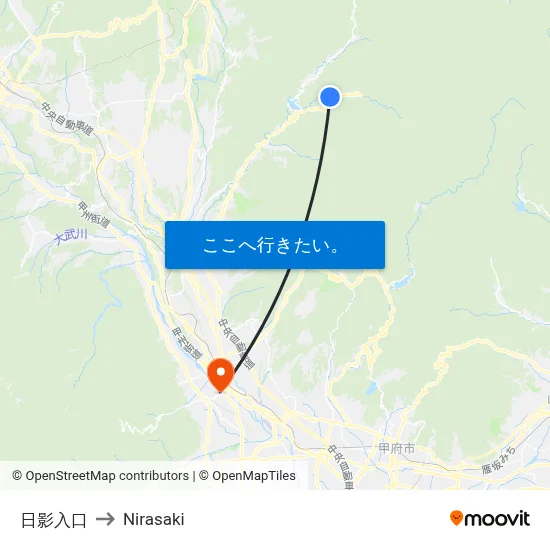 日影入口 to Nirasaki map