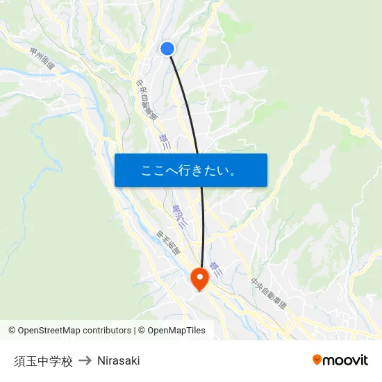 須玉中学校 to Nirasaki map