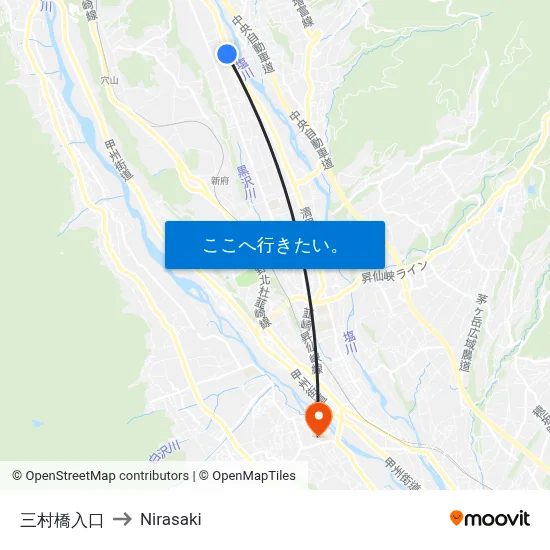 三村橋入口 to Nirasaki map