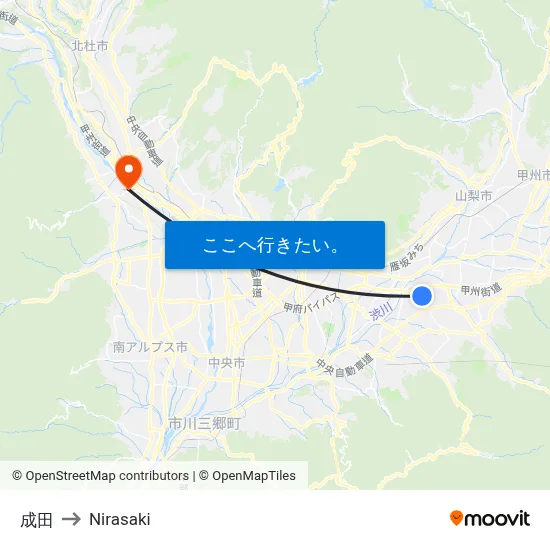 成田 to Nirasaki map