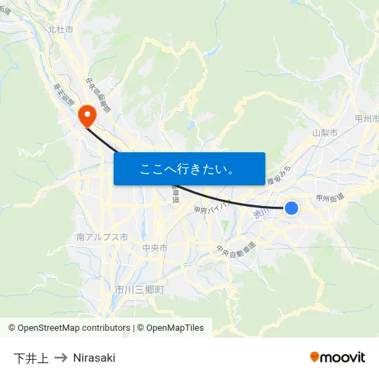 下井上 to Nirasaki map