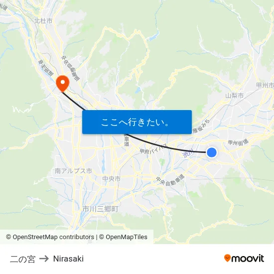二の宮 to Nirasaki map