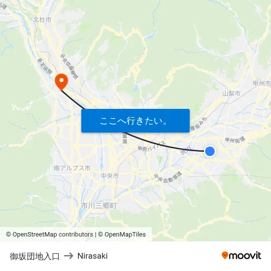 御坂団地入口 to Nirasaki map