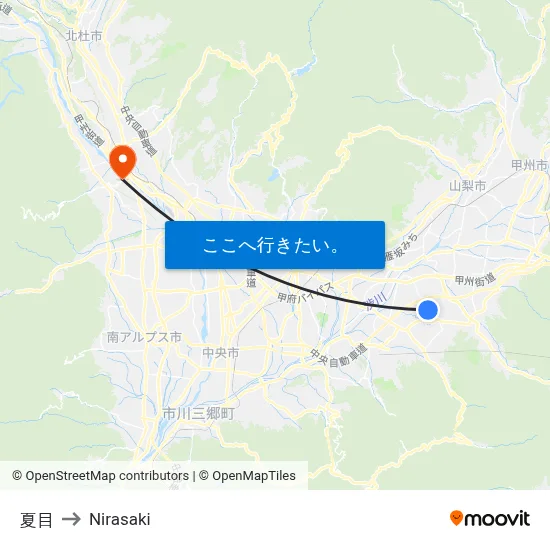 夏目 to Nirasaki map