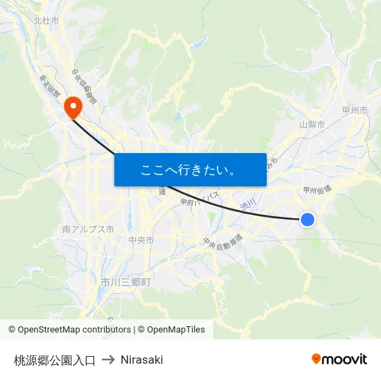 桃源郷公園入口 to Nirasaki map