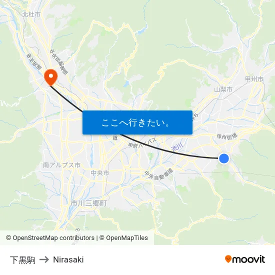 下黒駒 to Nirasaki map