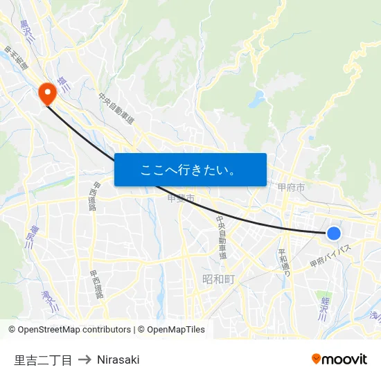 里吉二丁目 to Nirasaki map