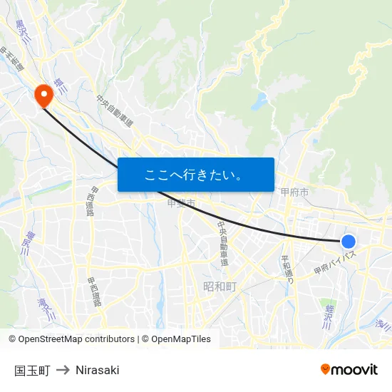 国玉町 to Nirasaki map