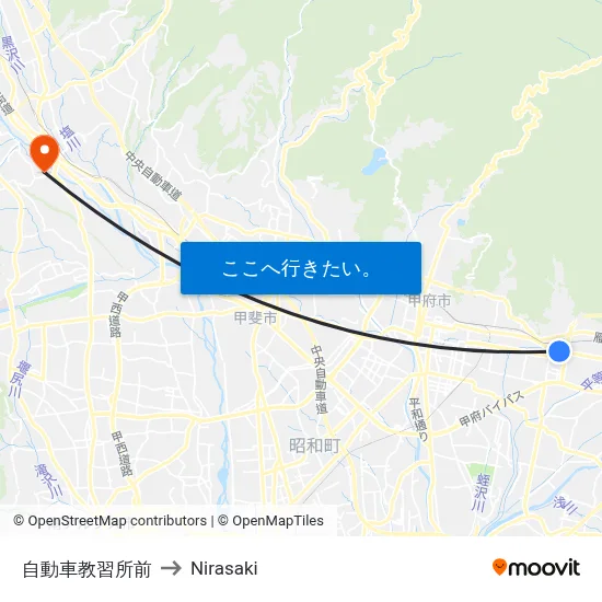 自動車教習所前 to Nirasaki map