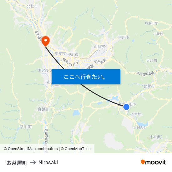 お茶屋町 to Nirasaki map