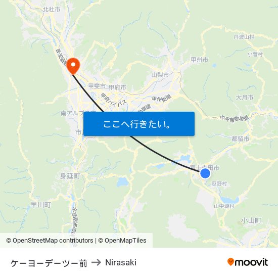 ケーヨーデーツー前 to Nirasaki map