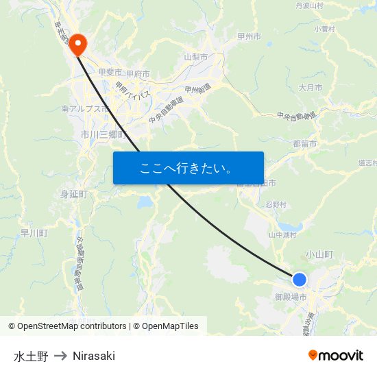 水土野 to Nirasaki map