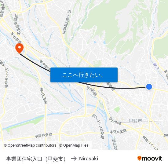 事業団住宅入口（甲斐市） to Nirasaki map