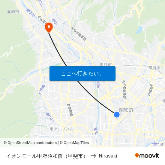 イオンモール甲府昭和前（甲斐市） to Nirasaki map