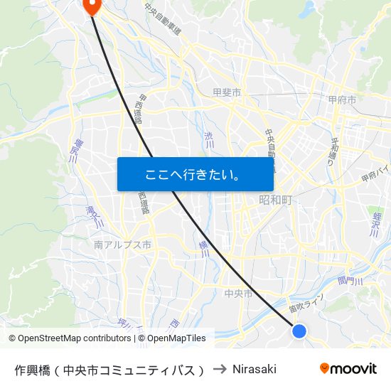 作興橋（中央市コミュニティバス） to Nirasaki map