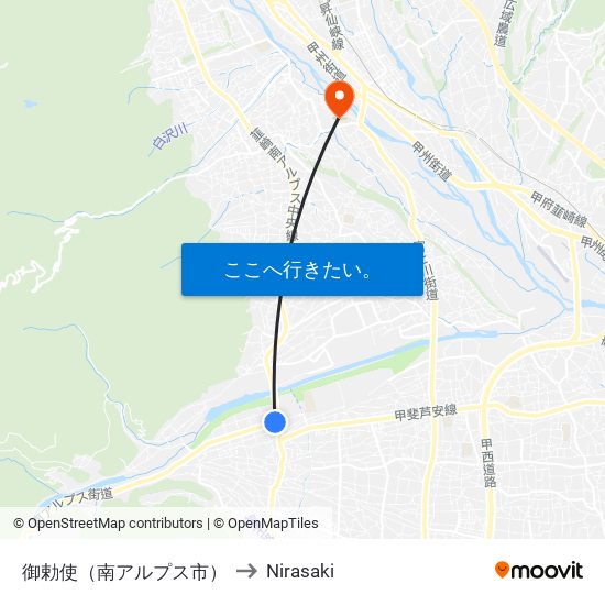 御勅使（南アルプス市） to Nirasaki map
