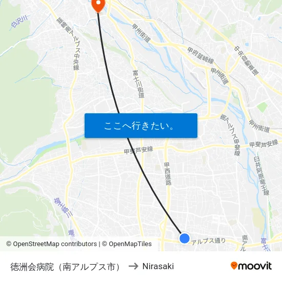 徳洲会病院（南アルプス市） to Nirasaki map