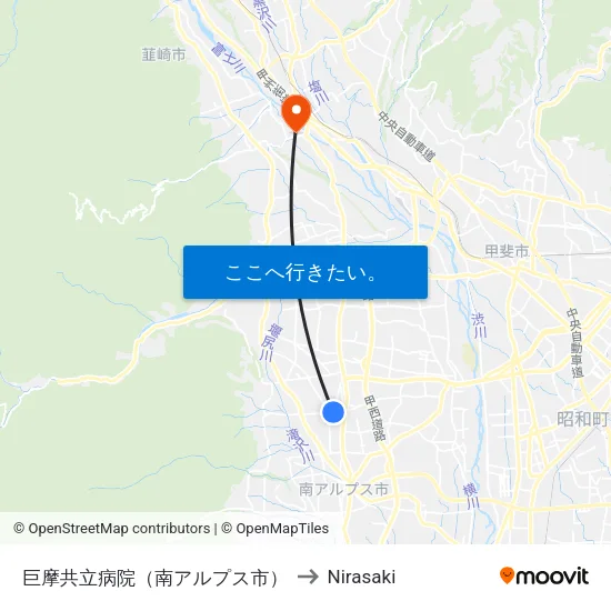 巨摩共立病院（南アルプス市） to Nirasaki map