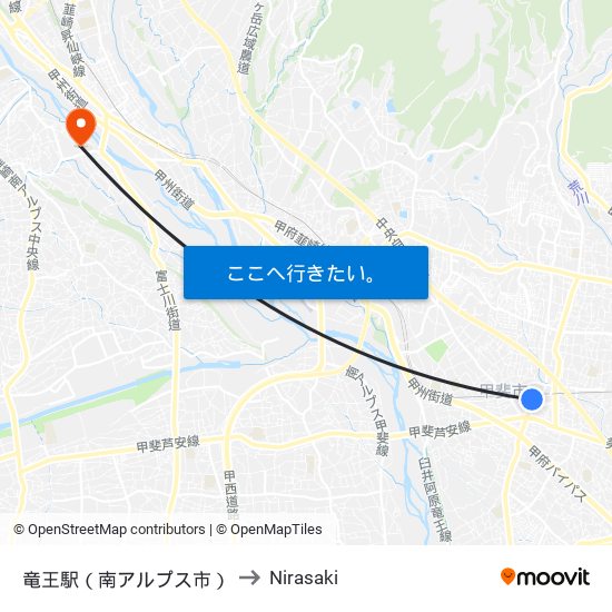竜王駅（南アルプス市） to Nirasaki map