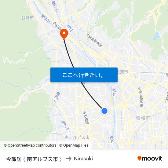 今諏訪（南アルプス市） to Nirasaki map