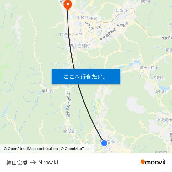 神田宮橋 to Nirasaki map