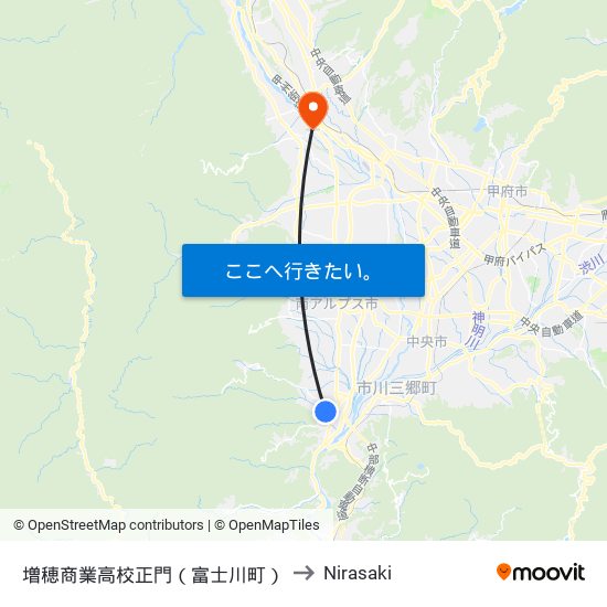 増穂商業高校正門（富士川町） to Nirasaki map