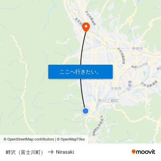 畔沢（富士川町） to Nirasaki map