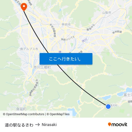 道の駅なるさわ to Nirasaki map