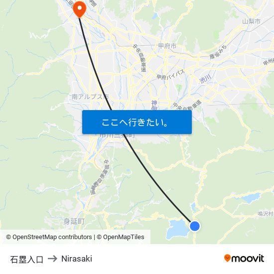 石塁入口 to Nirasaki map