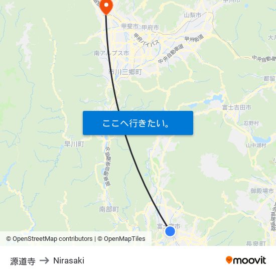 源道寺 to Nirasaki map