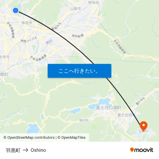 羽黒町 to Oshino map