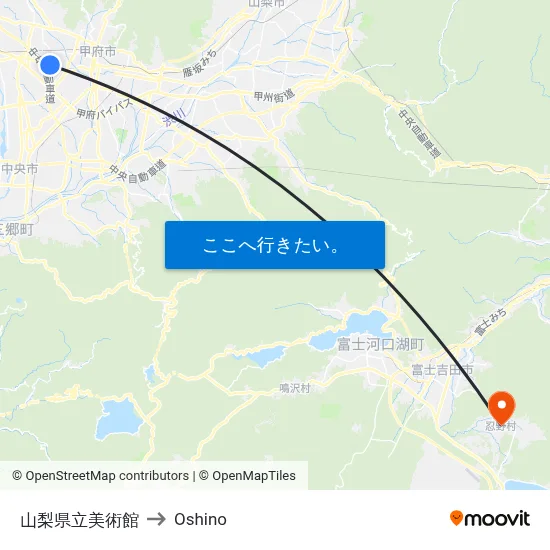 山梨県立美術館 to Oshino map