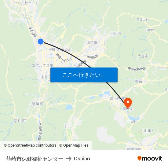 韮崎市保健福祉センター to Oshino map