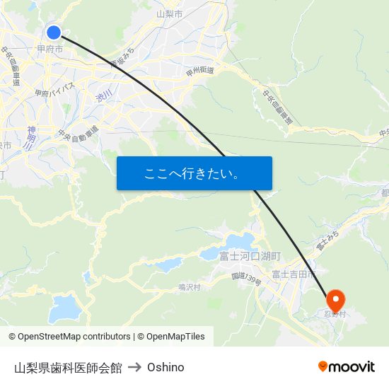 山梨県歯科医師会館 to Oshino map