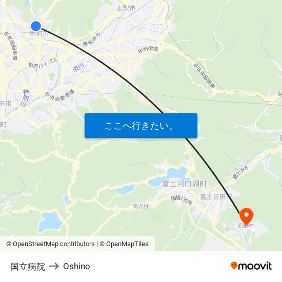 国立病院 to Oshino map
