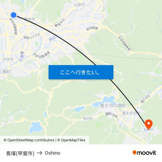長塚(甲斐市) to Oshino map
