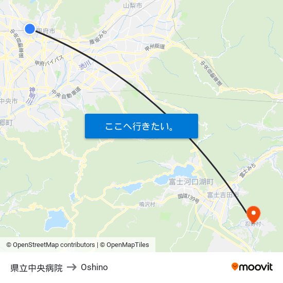 県立中央病院 to Oshino map