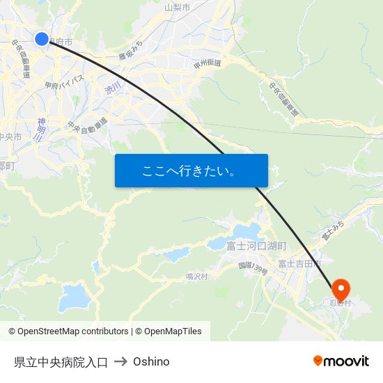 県立中央病院入口 to Oshino map