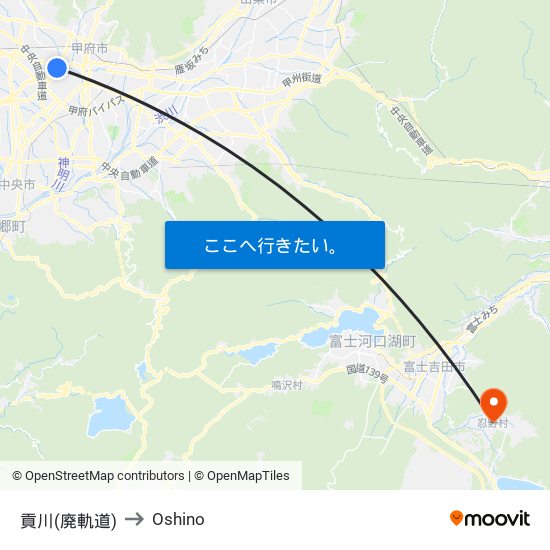 貢川(廃軌道) to Oshino map