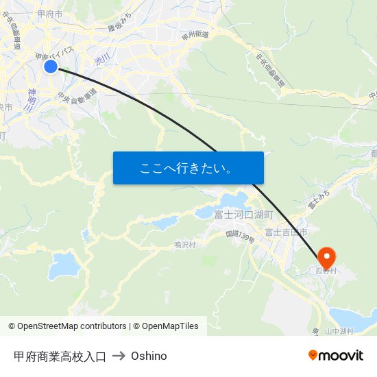 甲府商業高校入口 to Oshino map