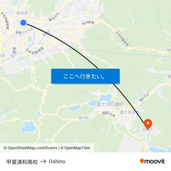 甲斐清和高校 to Oshino map