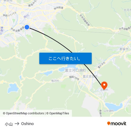 小山 to Oshino map