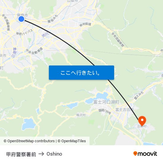 甲府警察署前 to Oshino map