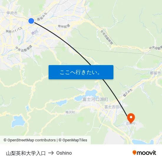 山梨英和大学入口 to Oshino map