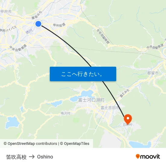 笛吹高校 to Oshino map