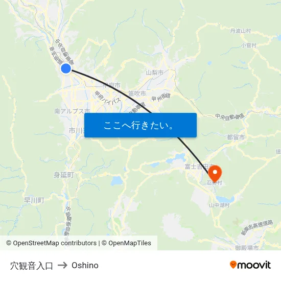 穴観音入口 to Oshino map